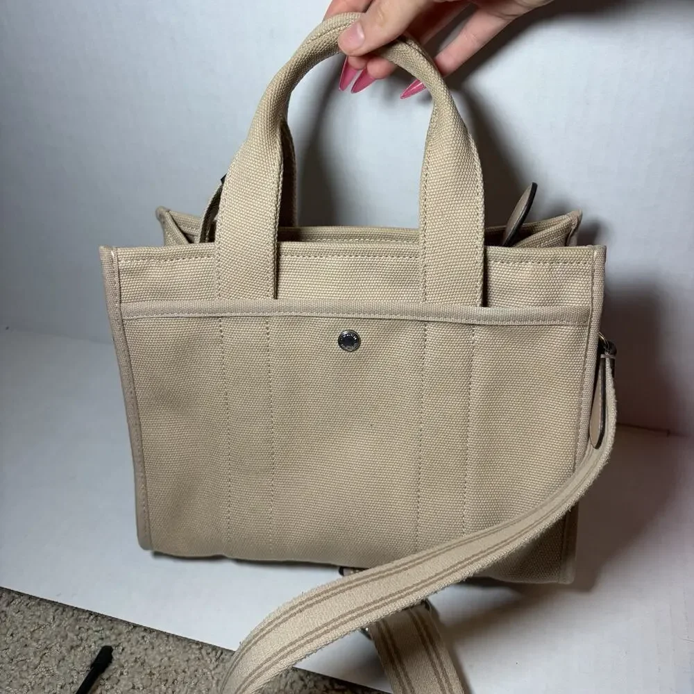 COACH Cargo Canvas Tote Crossbody Bag Silver/Natural Beige - Picture 5 of 8